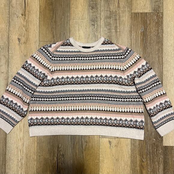 J. Crew Apres-Ski Fair Isle Cropped Crewneck Sweater Lambswool Blend 3X Preppy - Picture 2 of 8
